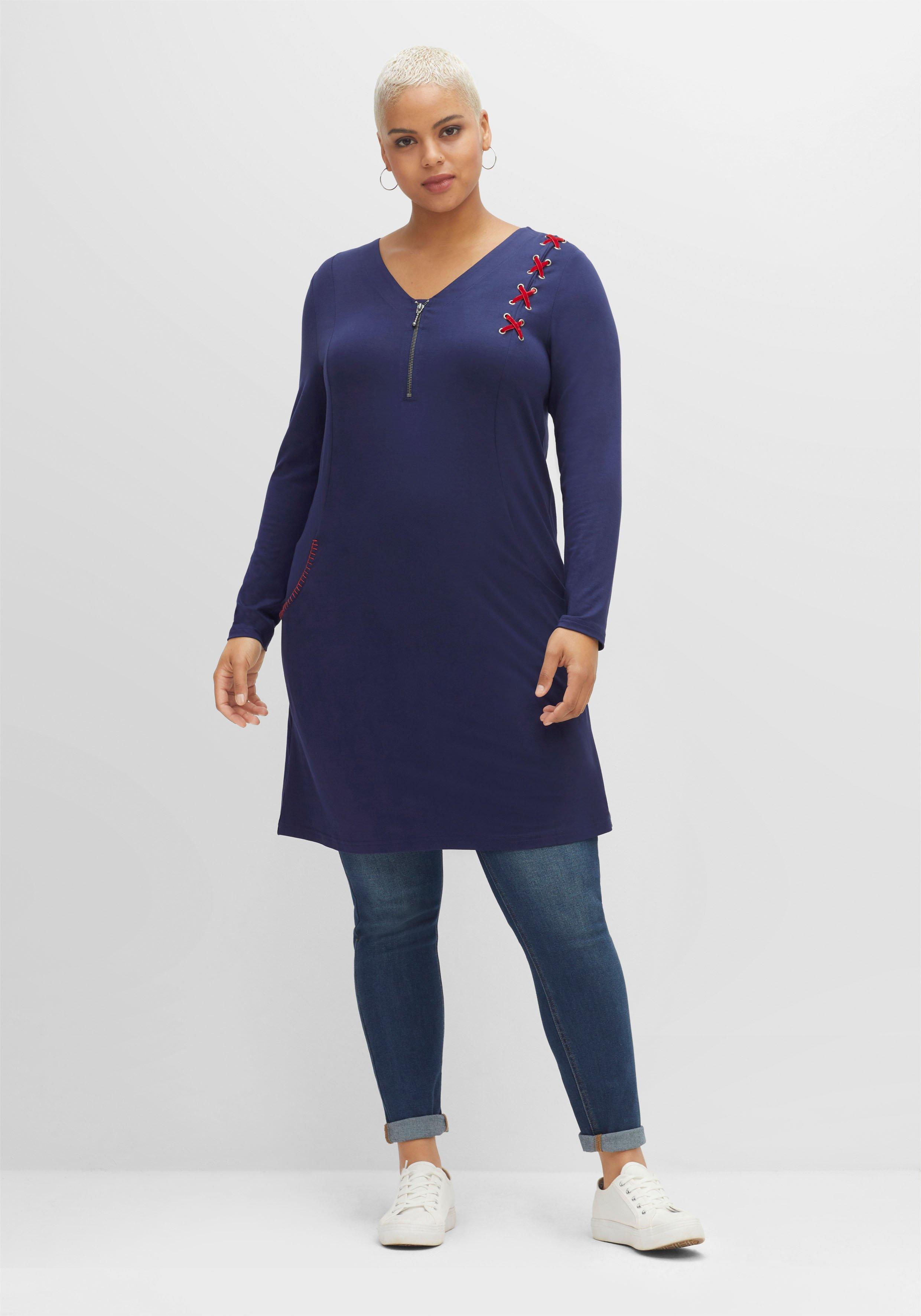Jerseykleid mit Schnürung und Reißverschluss