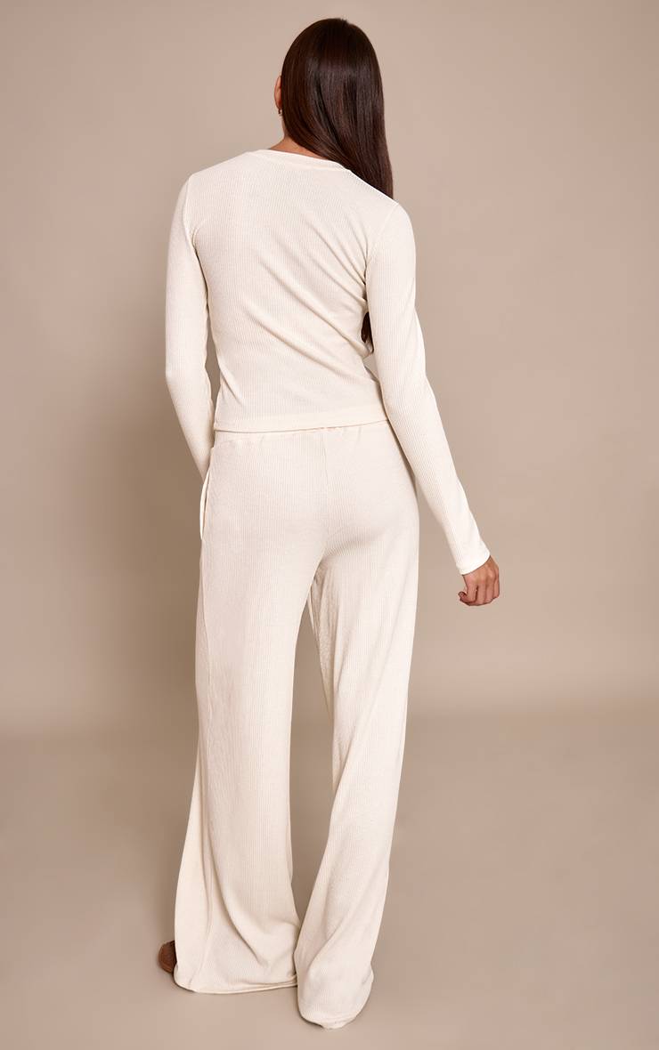 Crème Pantalon Droit Taille Basse À Cordon De Serrage Côtelé