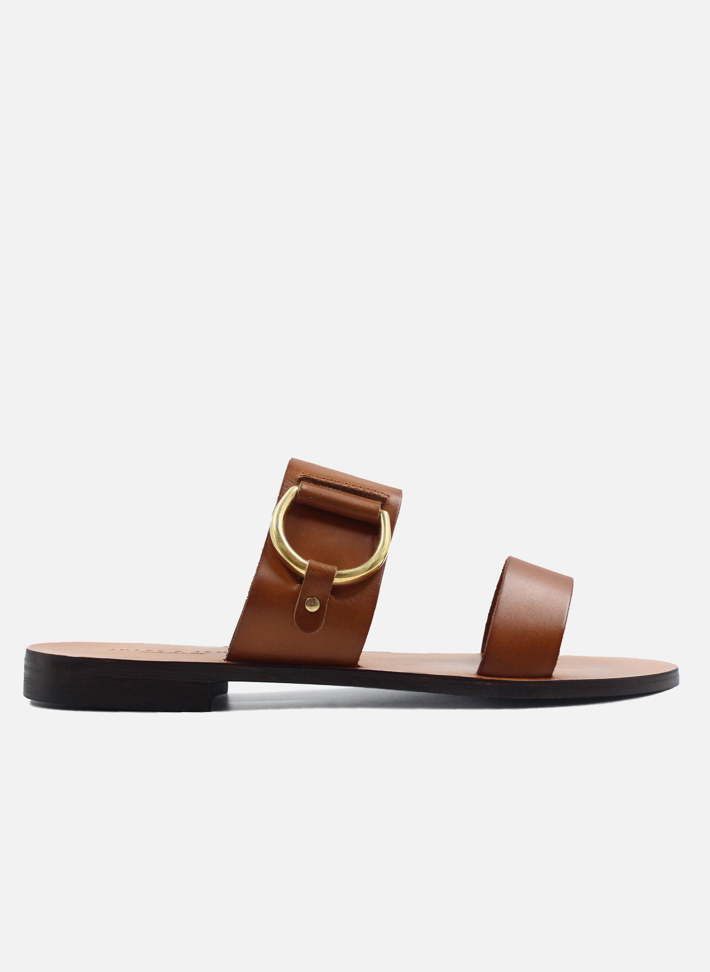 Sandales boucle cuir lisse | Marron