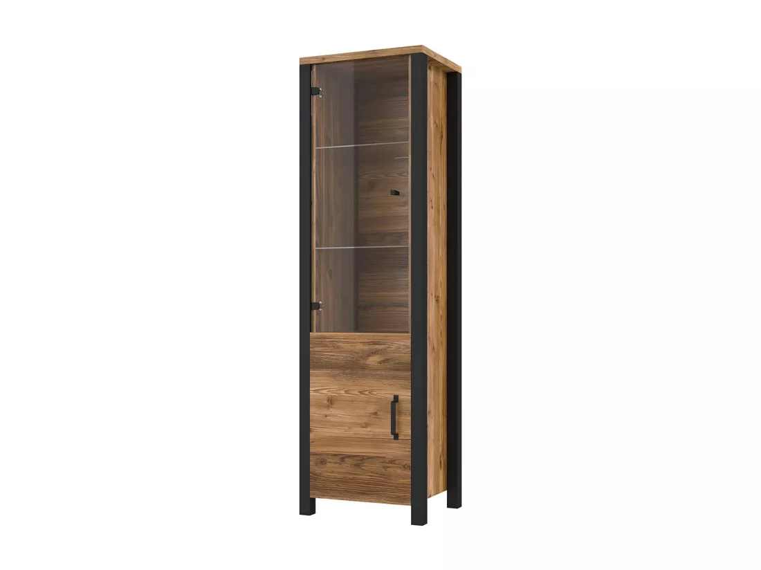Vitrine haute 2 portes design DARWIN – Épicéa et noir