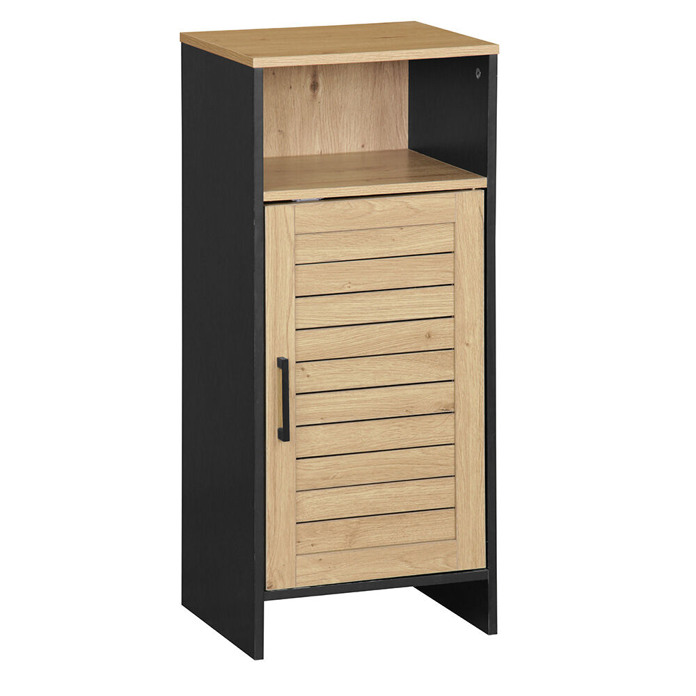 Meuble salle de bain 1 porte naturel et noir 34x30xH80 cm - Richmond