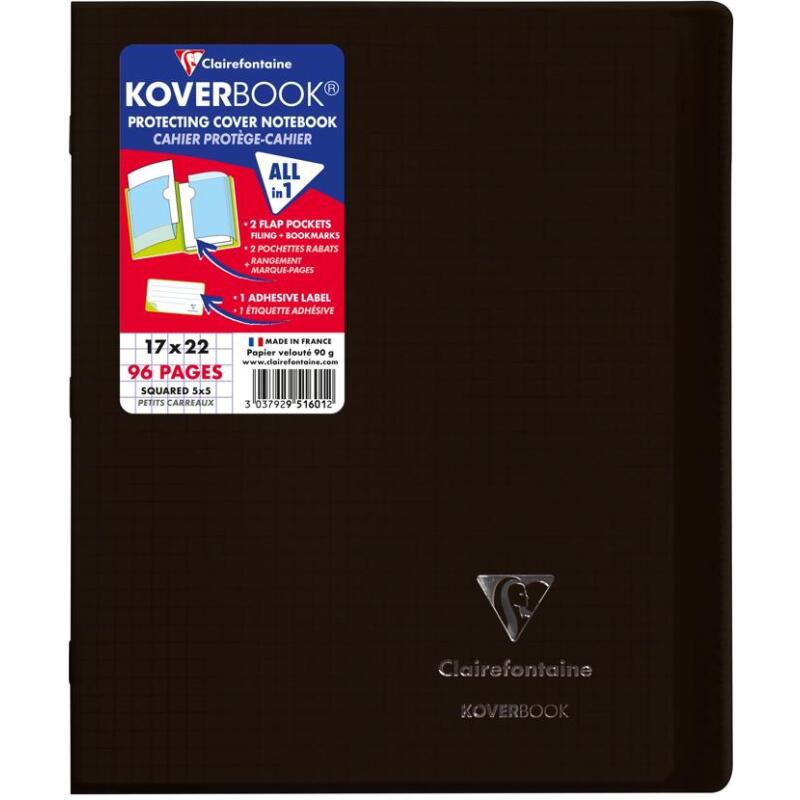 Cahier piqué Koverbook 17x22 cm 96 pages petits carreaux couverture polypropylène 100% recyclé