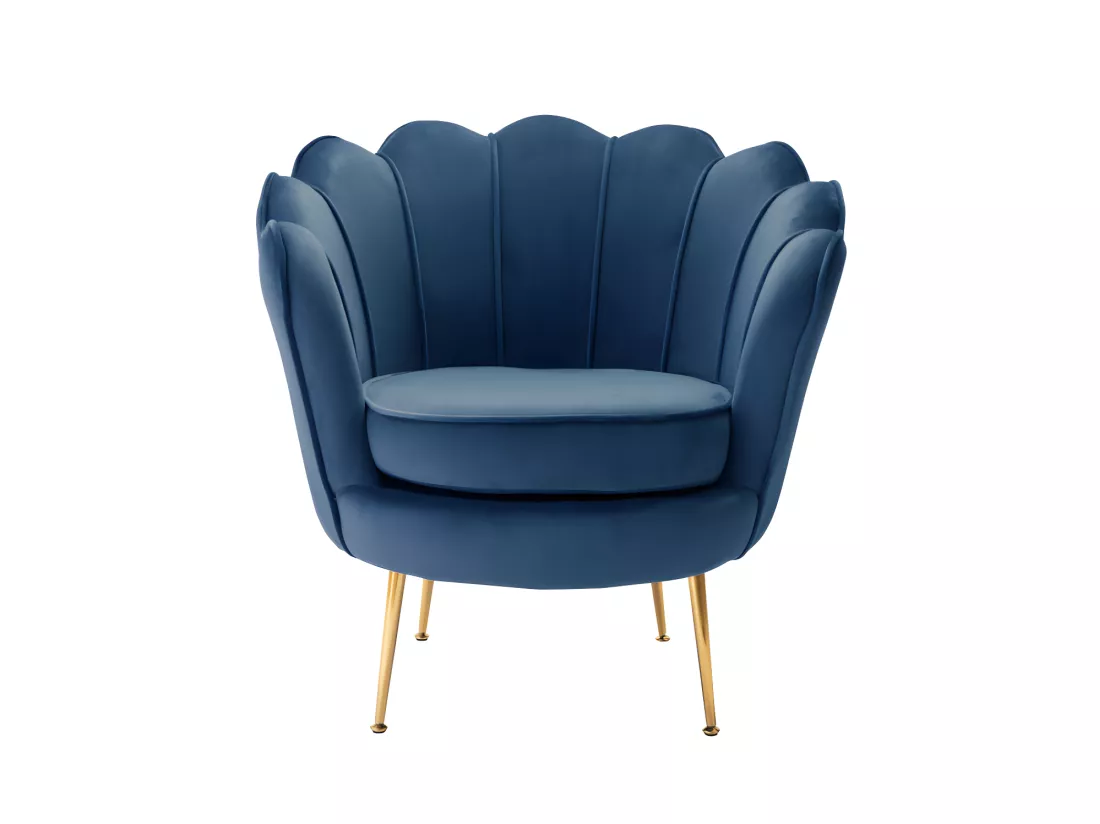 Canapé 2 places et fauteuil coquillage en velours bleu nuit DANDELION de Pascal Morabito