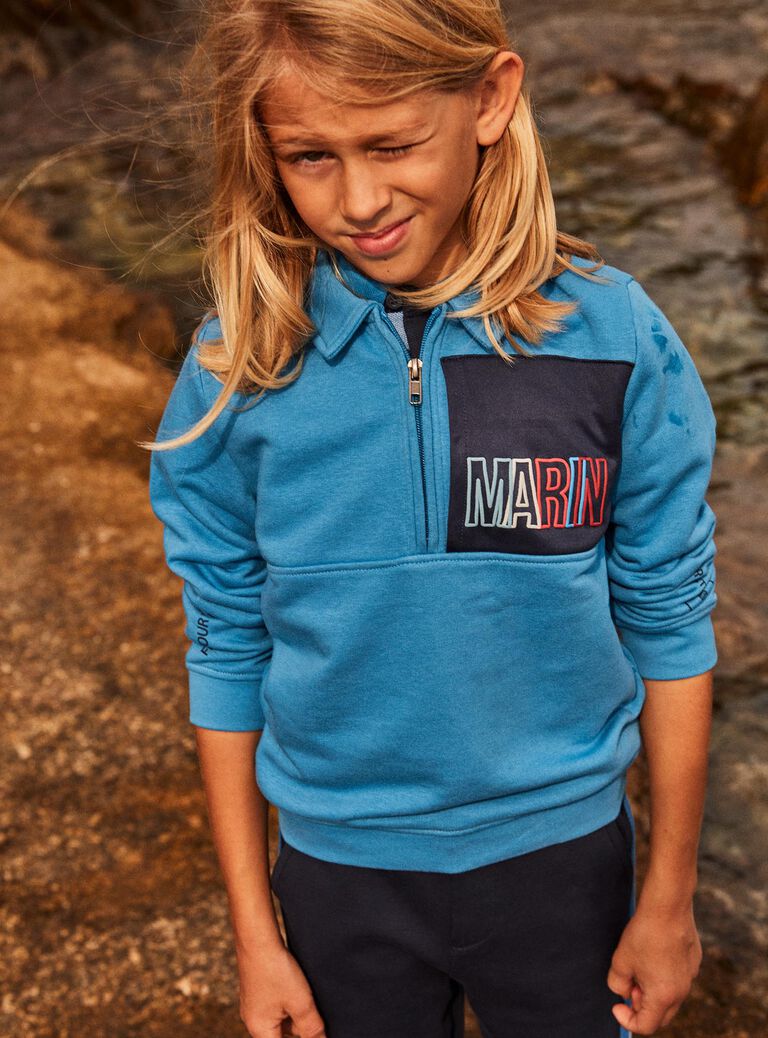 Sweat Marin bleu à col zippé