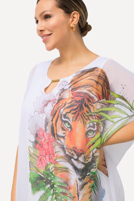 Bluse, Tiger, doppellagig, Rundhals, Halbarm