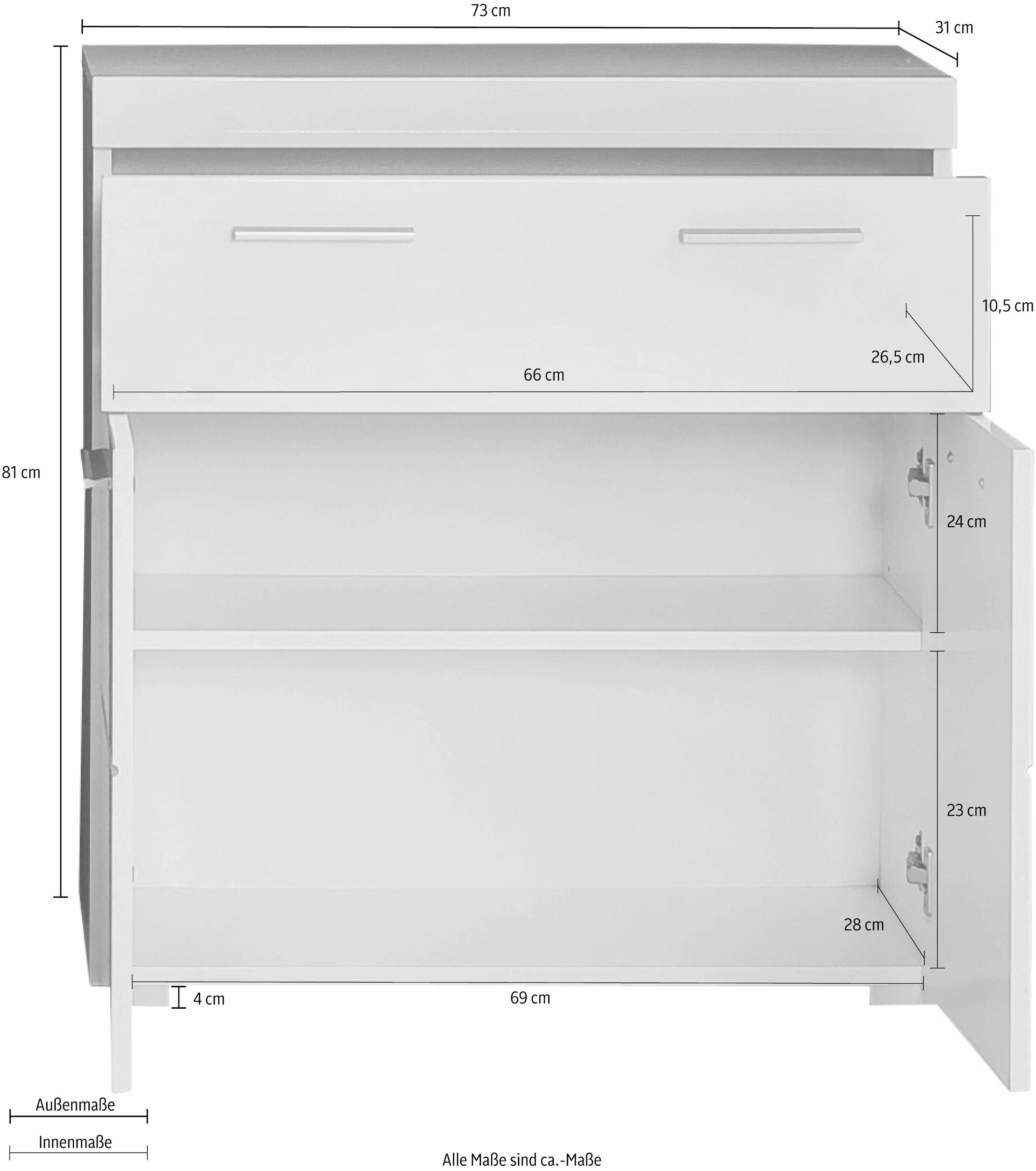 welltime Unterschrank »Avena« Badezimmerschrank mit 1 grossen Schubkasten und 2 Türen - 73/31/79 cm