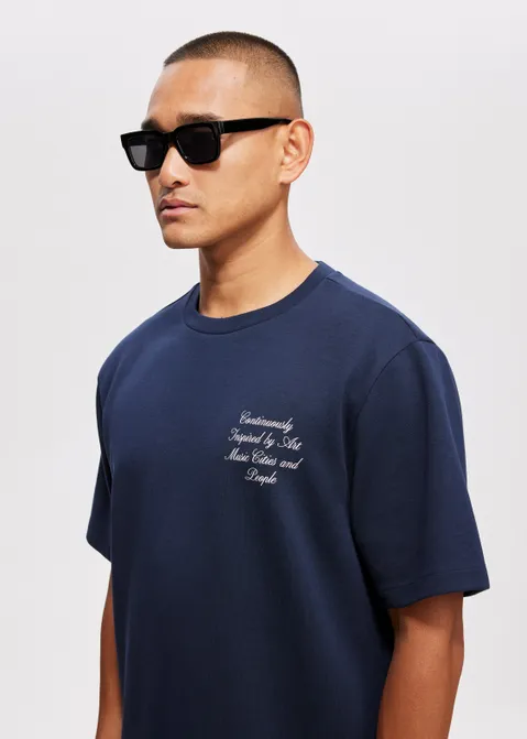T-shirt met tekst print blauw (BLW.D)