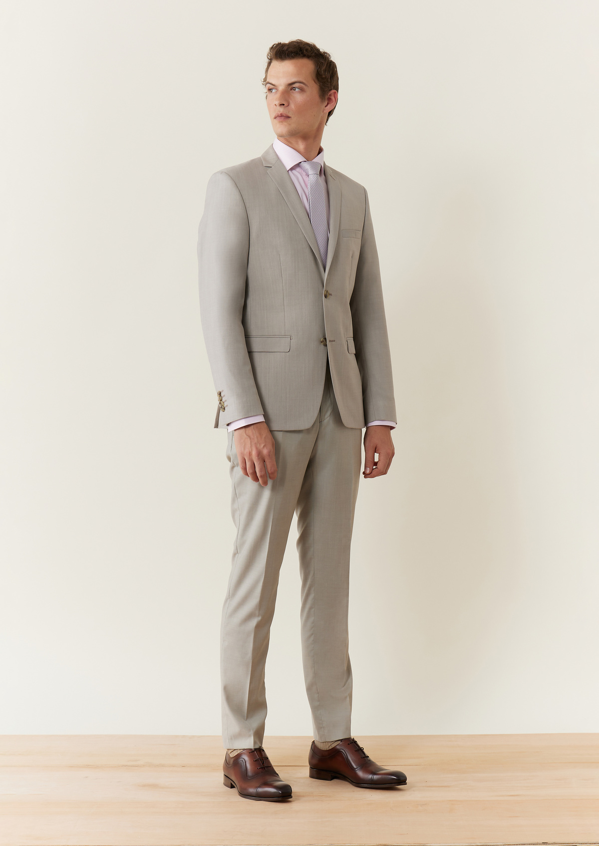 Costume 2 pièces Slim en laine unie greige