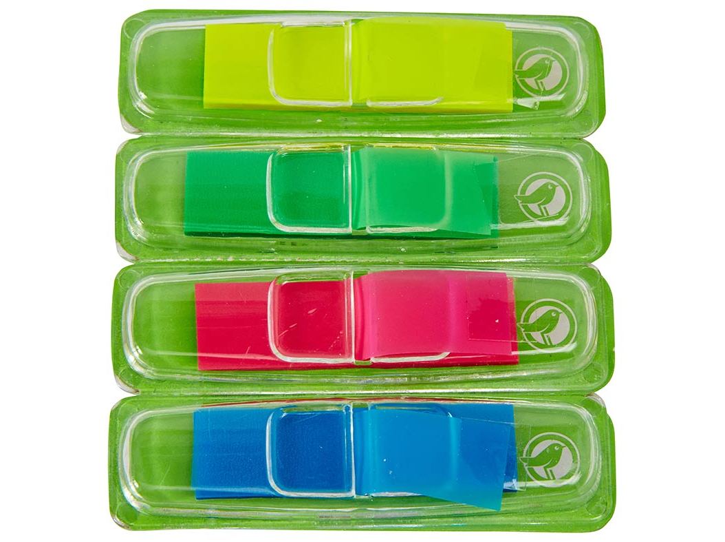 CONJUNTO DE 4 MARCADORES ADERENTES COM DISPENSADOR COM 36 FOLHAS AUCHAN