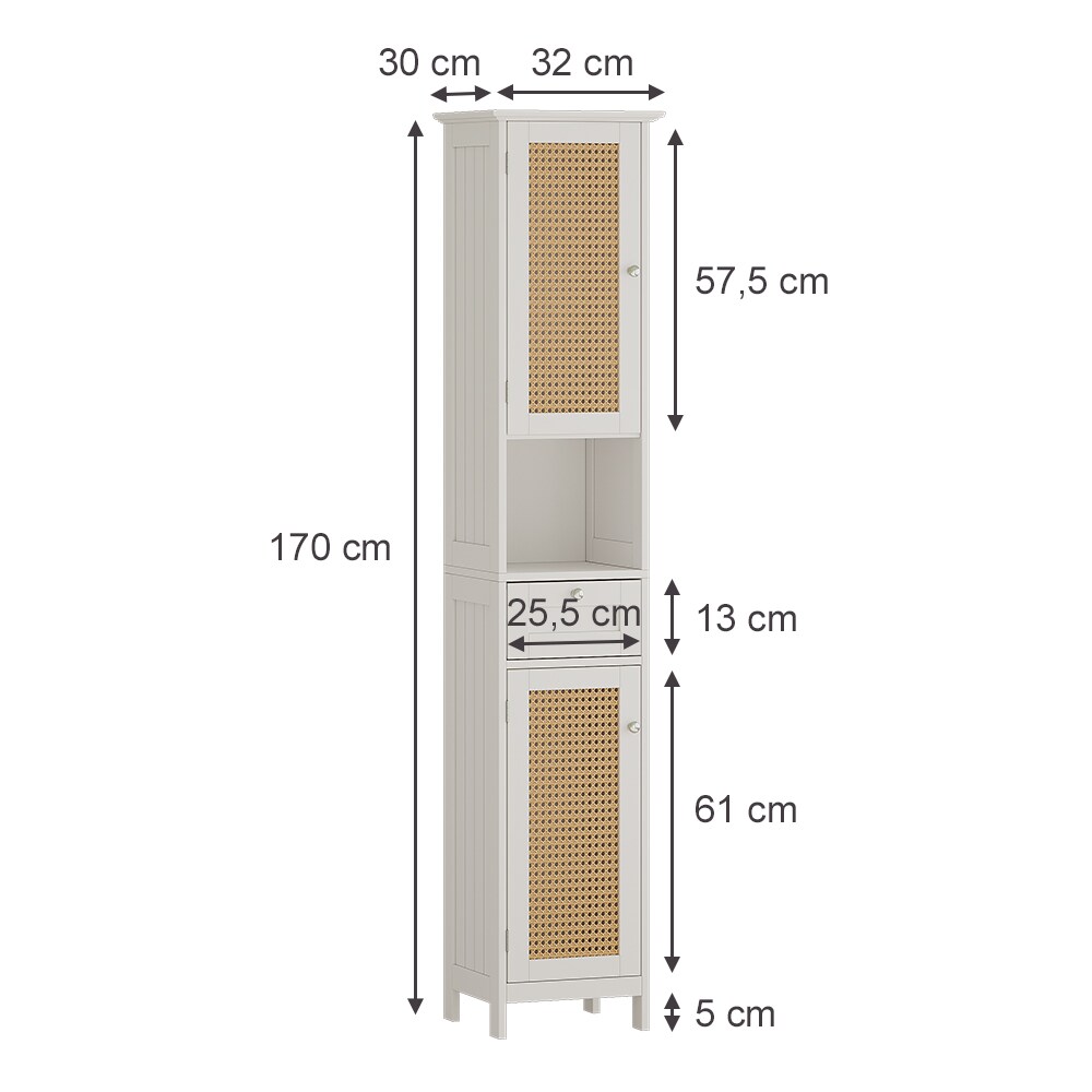Vicco Hochschrank Rosario 32 x 170 cm, Weiß, 2 Türen, 1 Schublade, Badschrank, modern