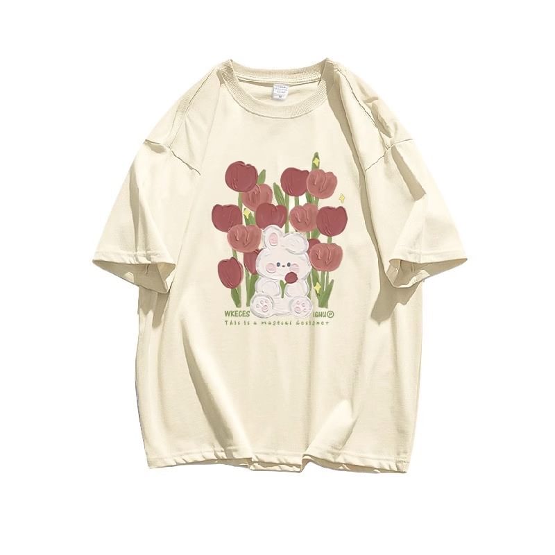 Bolgivy - T-shirt met korte mouwen en ronde hals en konijnenprint