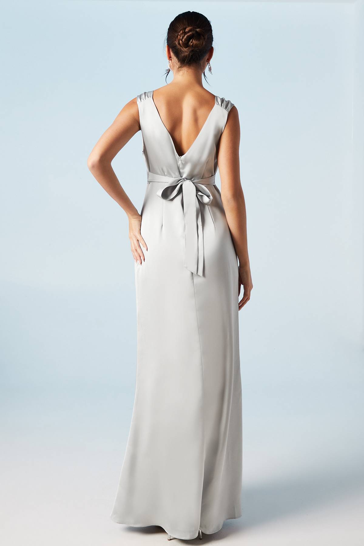 Coast Robe de Demoiselle d'Honneur en Satin à Épaules Froncées