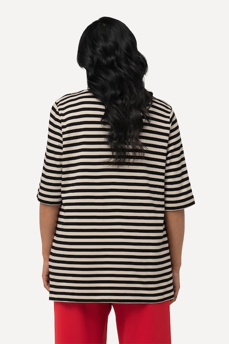T-Shirt, Pima Cotton, Ringel, V-Ausschnitt, Halbarm