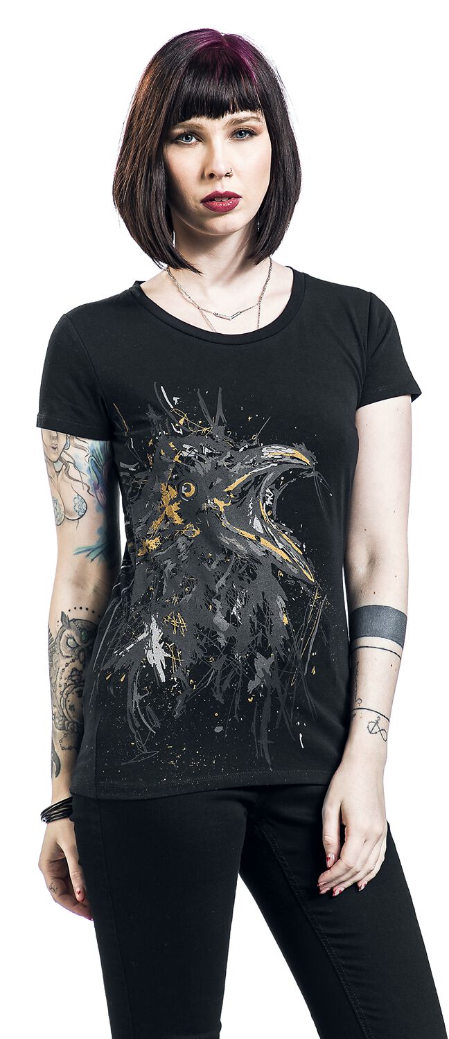 T-Shirt Femme Croquis Corbeau | Black Premium by EMP T-Shirt Manches courtes