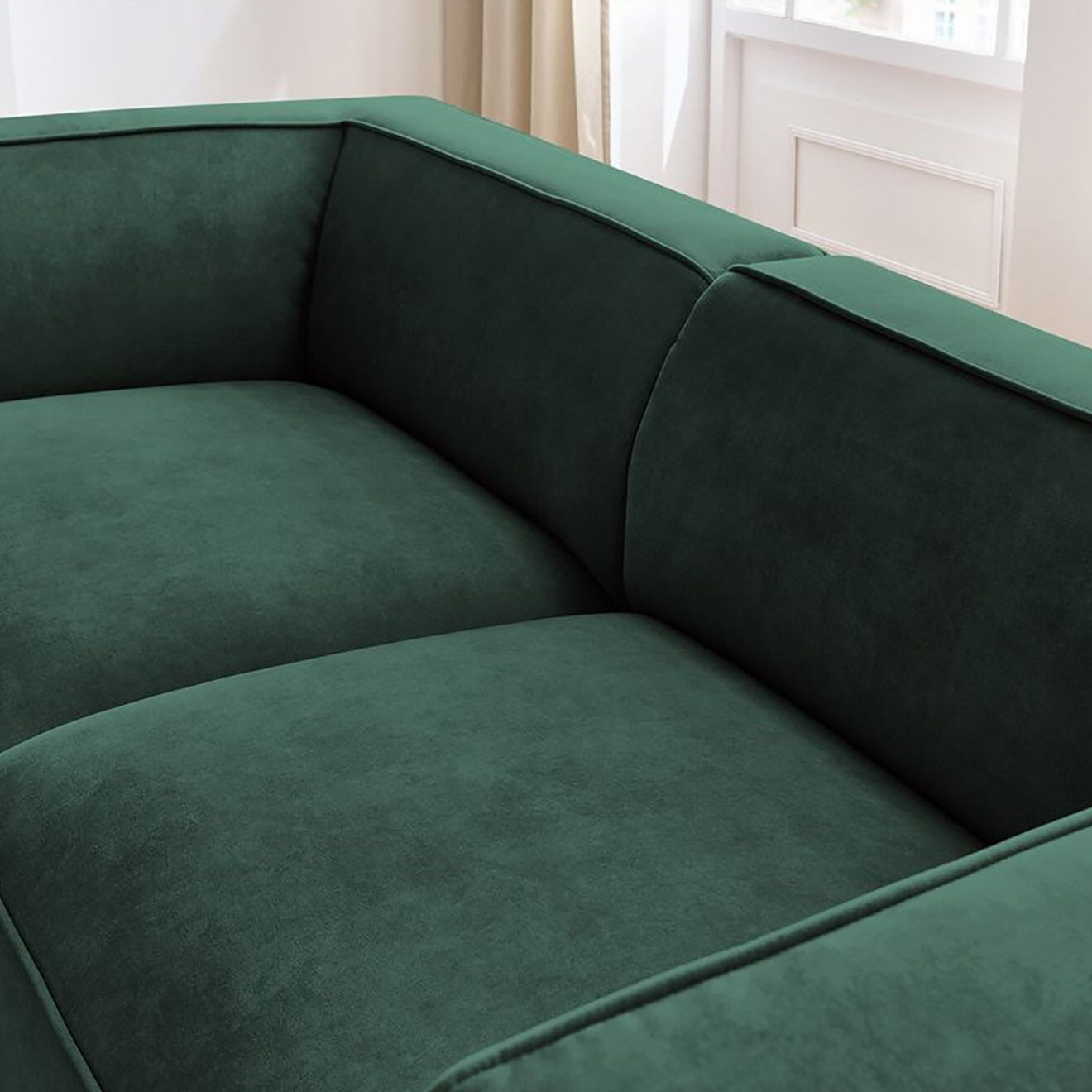 Bobochic Canapé droit fixe 3 places en Velours Molière vert - 233x99x71 cm