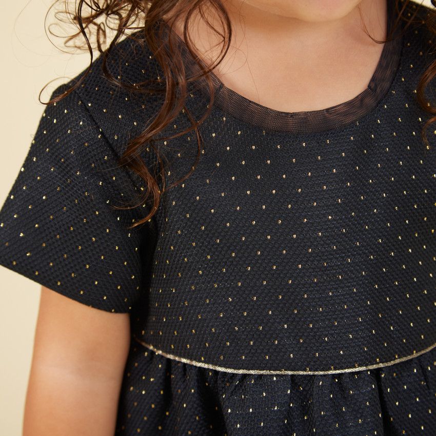 Ensemble robe de fête en jacquard + bandeau pour bébé fille - Bleu marine