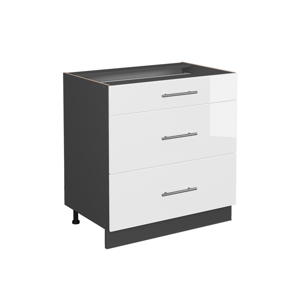 Vicco Schubladenunterschrank Küchenschrank Küchenmöbel Fame-Line Anthrazit Weiß 80 cm modern Hochglanz Küche Einbauküche Drehtür Blende Schublade Küchenunterschrank Küchenzeile
