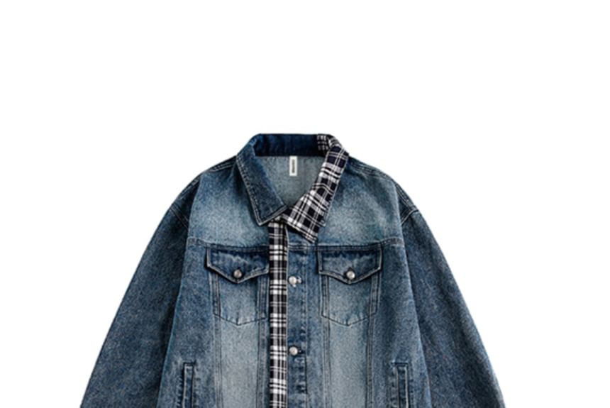 Zentrus - Geruit denim jasje met kraag en knopen