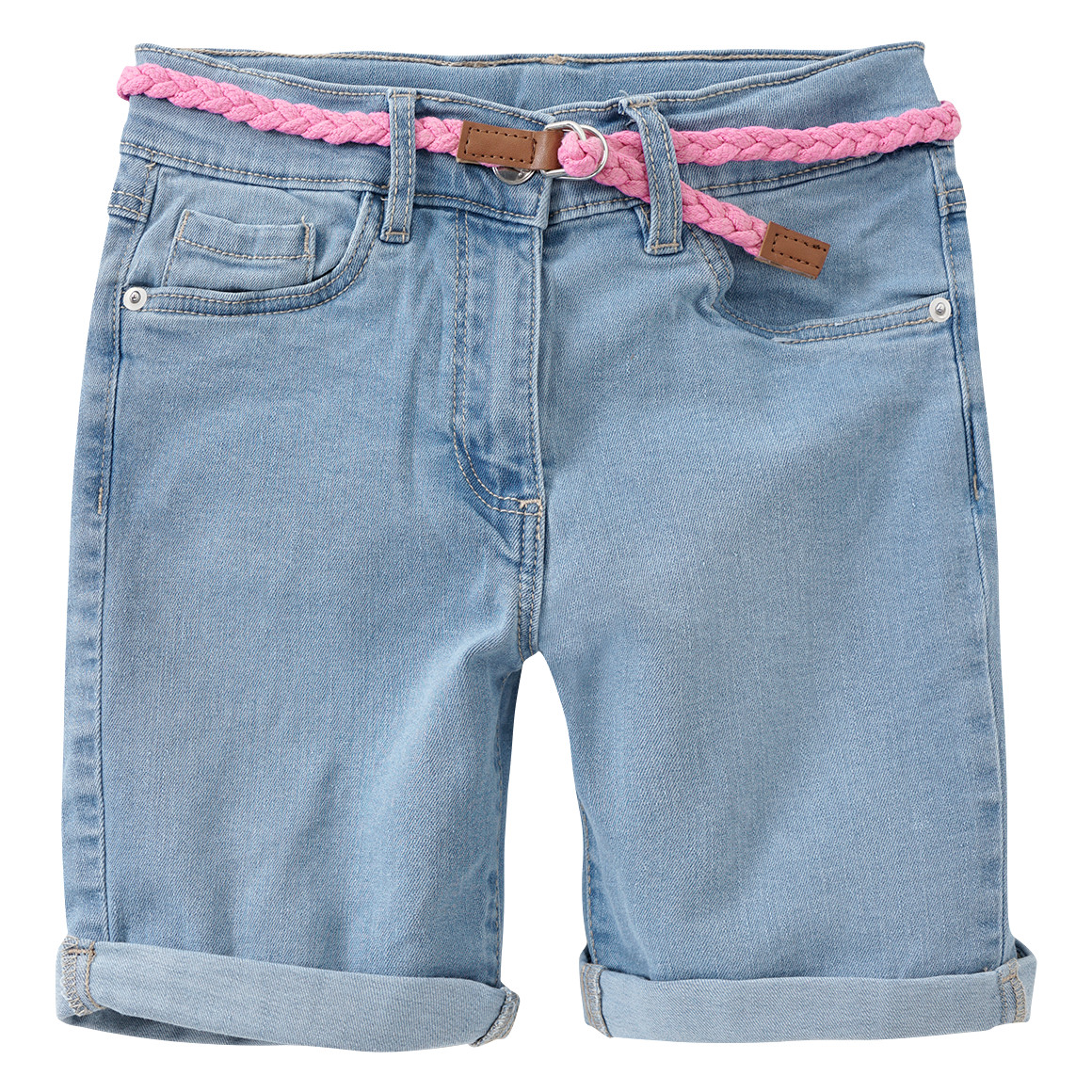Yigga Mädchen Jeansshorts mit Flechtgürtel hellblau