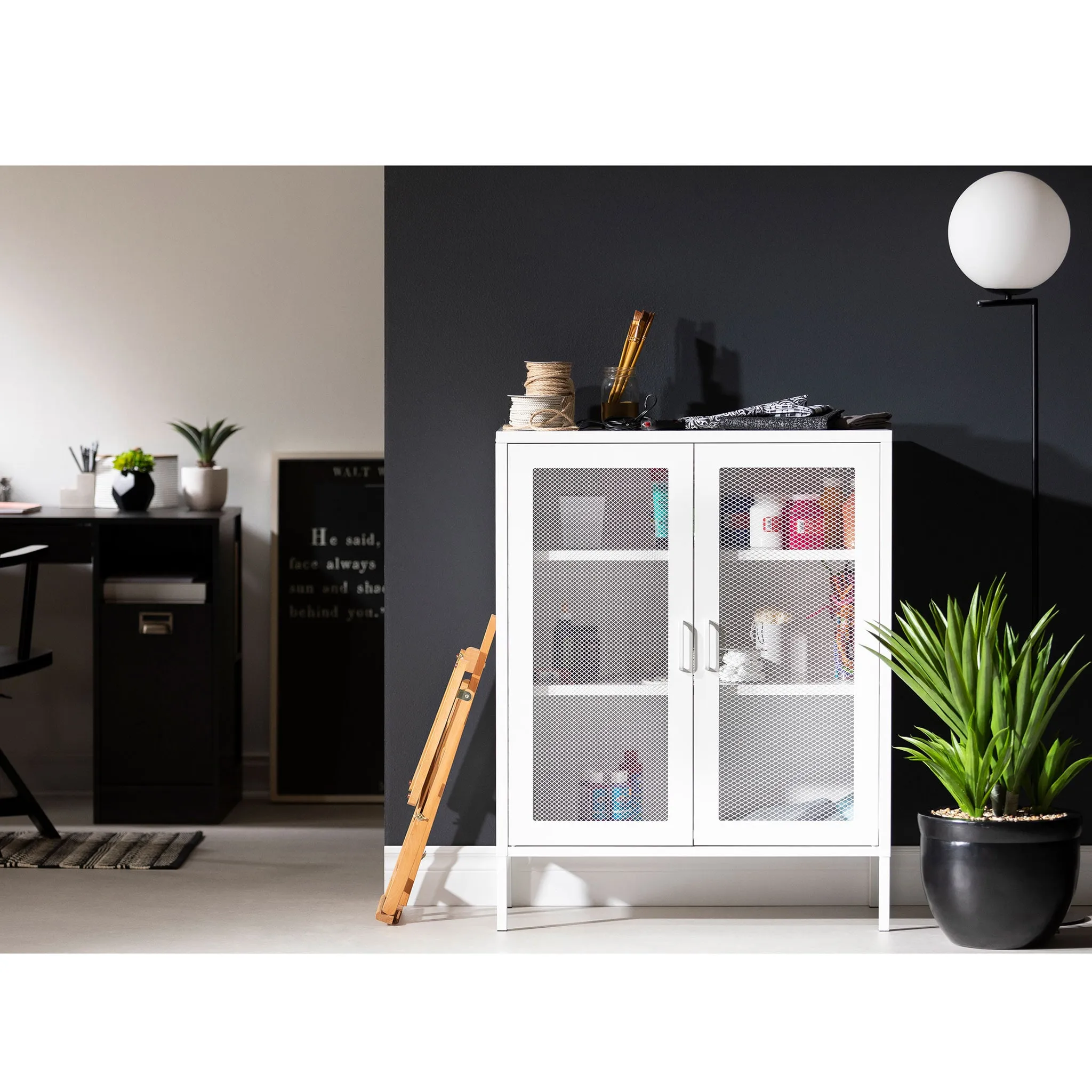 South Shore Meuble de Rangement avec Portes Grillagées en Métal Crea - Blanc