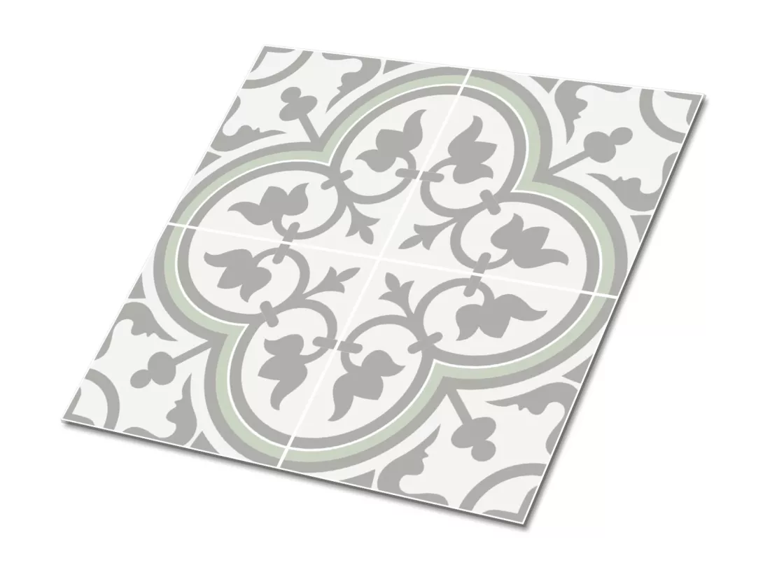 Carreaux autocollants PVC, Carrelage PVC adhésif - 9x30x30 - Fleurs grises ethniques