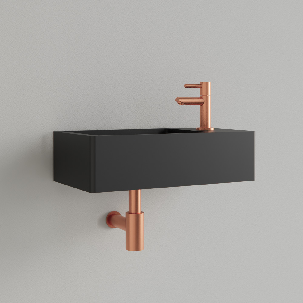 Sanigoods Luko fontein 40x22cm rechts met kraangat mat zwart