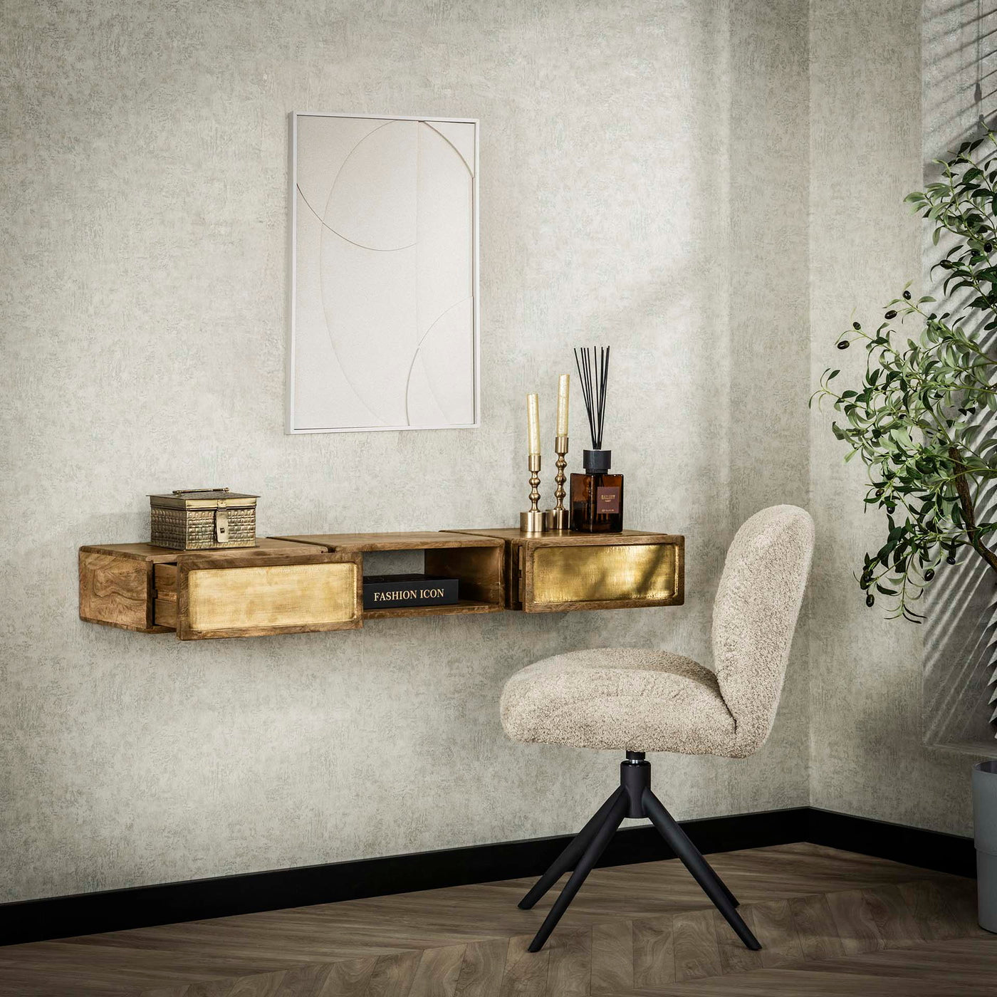 Giga Meubel - Sidetable Brass Hout - 123x30x15cm - Brass