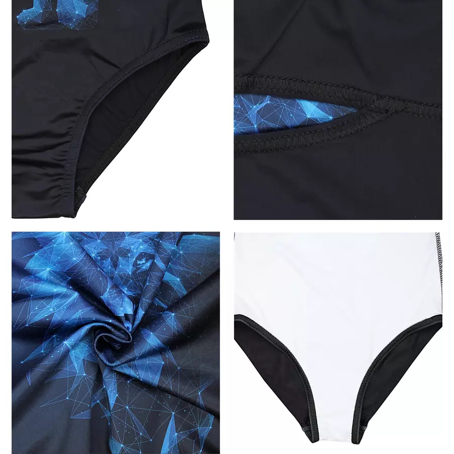 Aquarti Mädchen Badeanzug mit Ringerrücken Print schwarz Modell 2