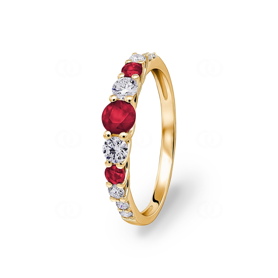 Mémoire Ring 750/18 K Gelbgold mit Rubinen & Diamanten 0.35 ct H/si