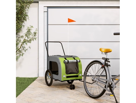 VIDAXL - Remorque de vélo pour chien vert et gris tissu oxford et fer