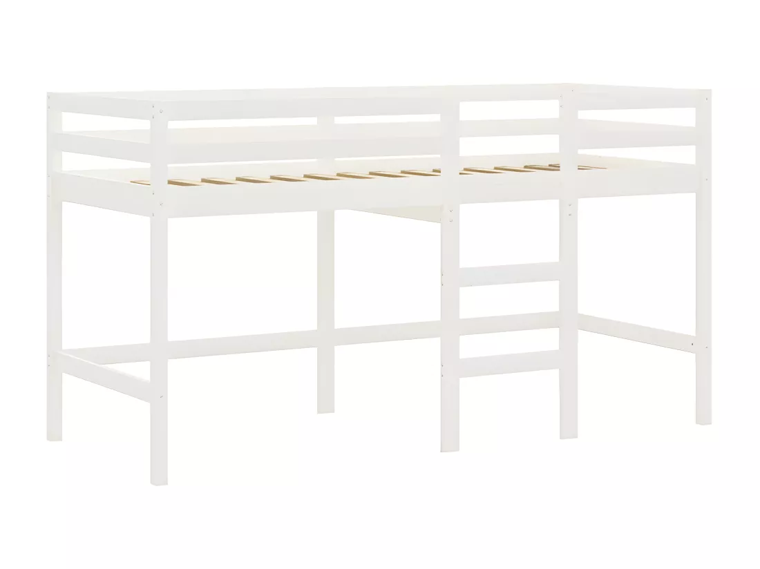 Lit mezzanine enfants et rideaux bleu 90x190cm bois pin massif
