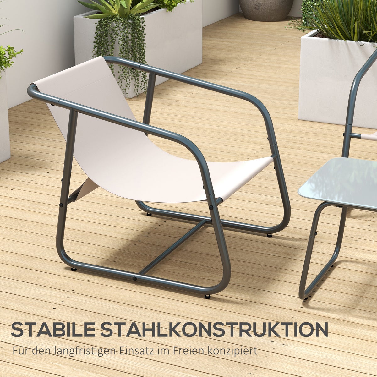 Outsunny 4-delige tuinmeubelset, 110L x 70B x 70H cm, staal, mesh, wit