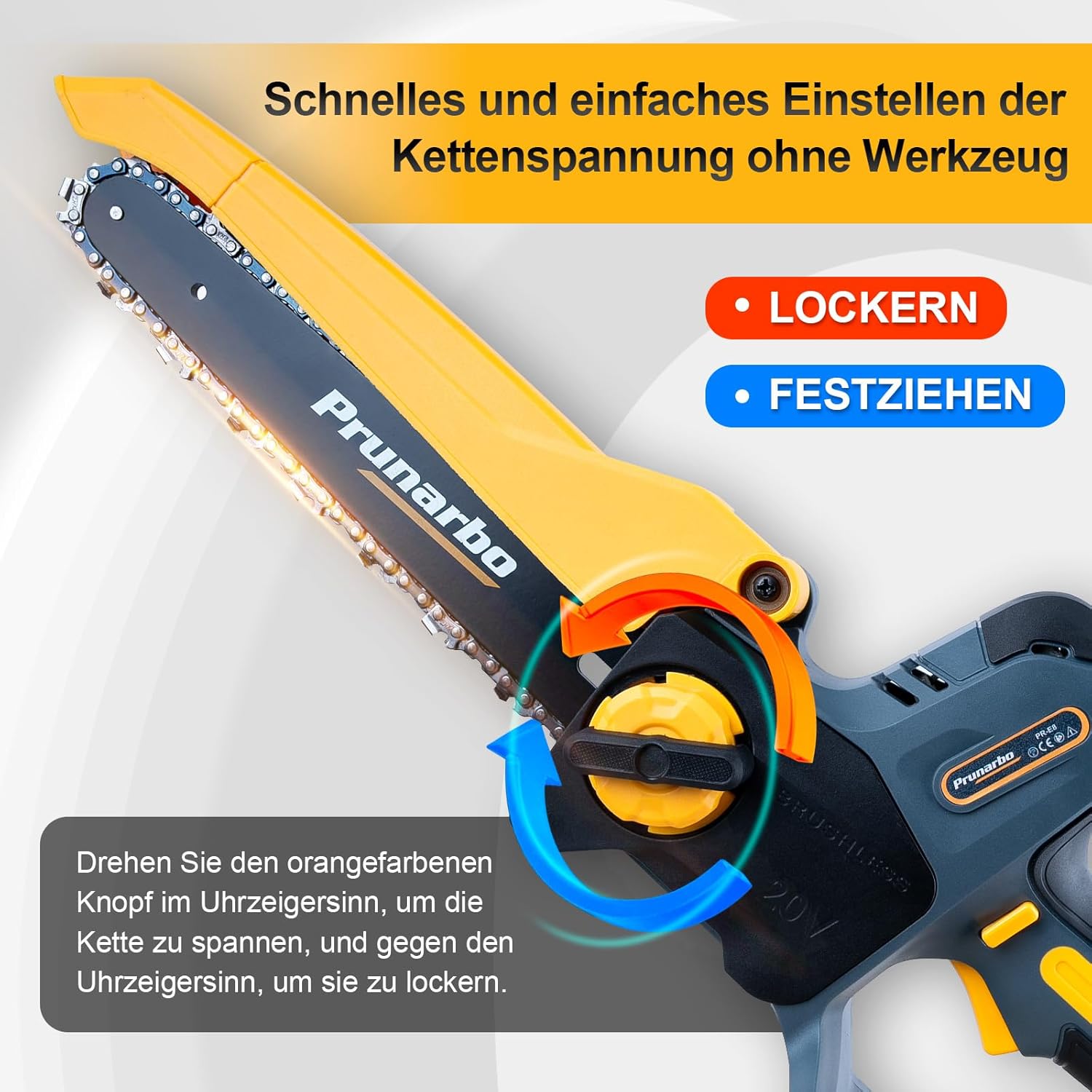 Akku-Kettensäge Elektrisch 8-Zoll 2x 4.0Ah, Kabellos & 900W Brushless - Perfekt für Gartenschnitt, Holzbearbeitung & Heimwerken (PR-E8)