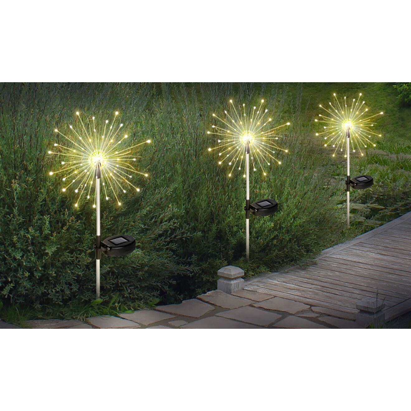 Pratik Garden 3 Piquets solaires LED feux d'artifice acier - 9x6x55 cm