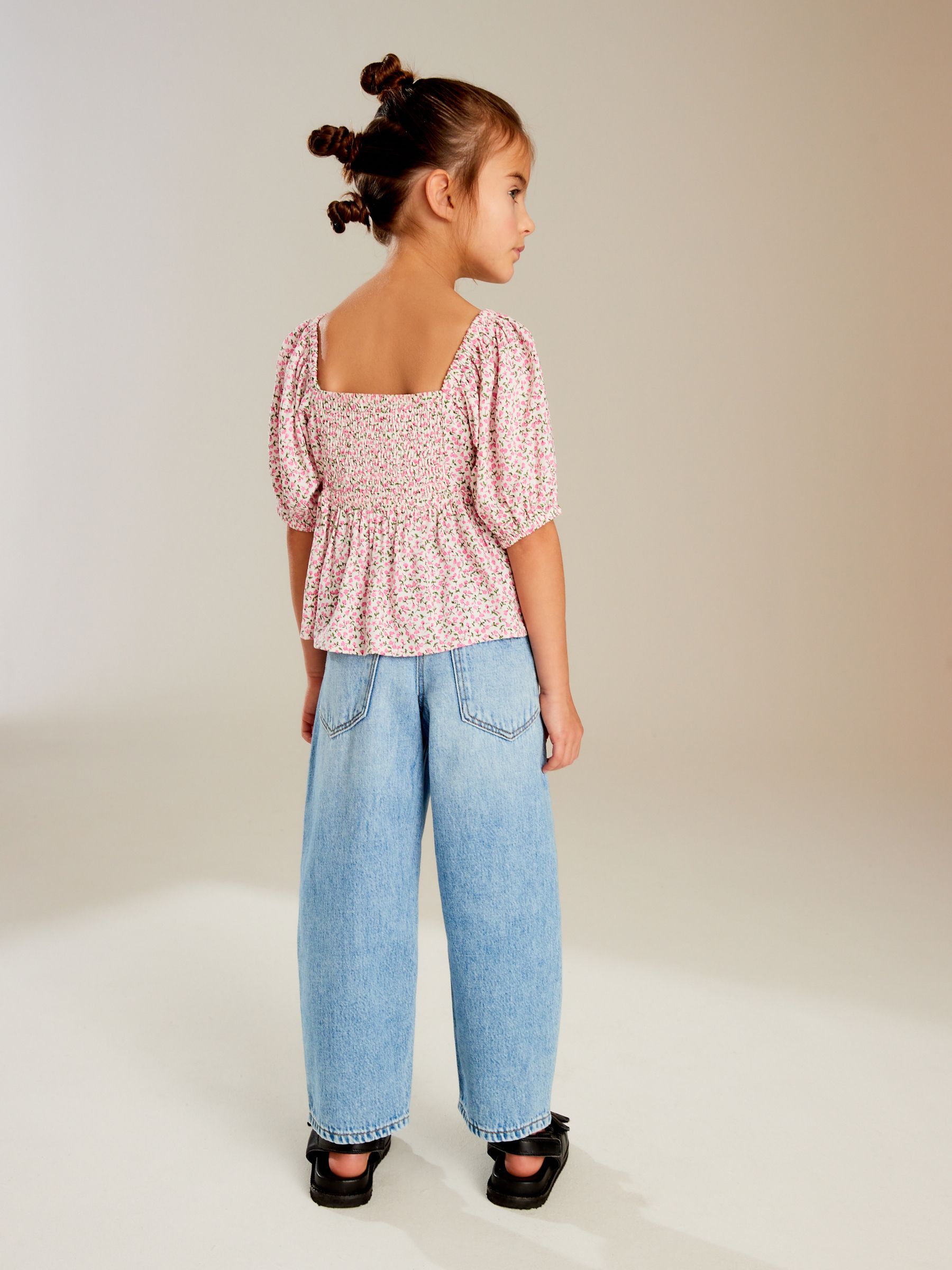 Roze met vrolijke print - Blouse met uitsnijding (3-16 jr)