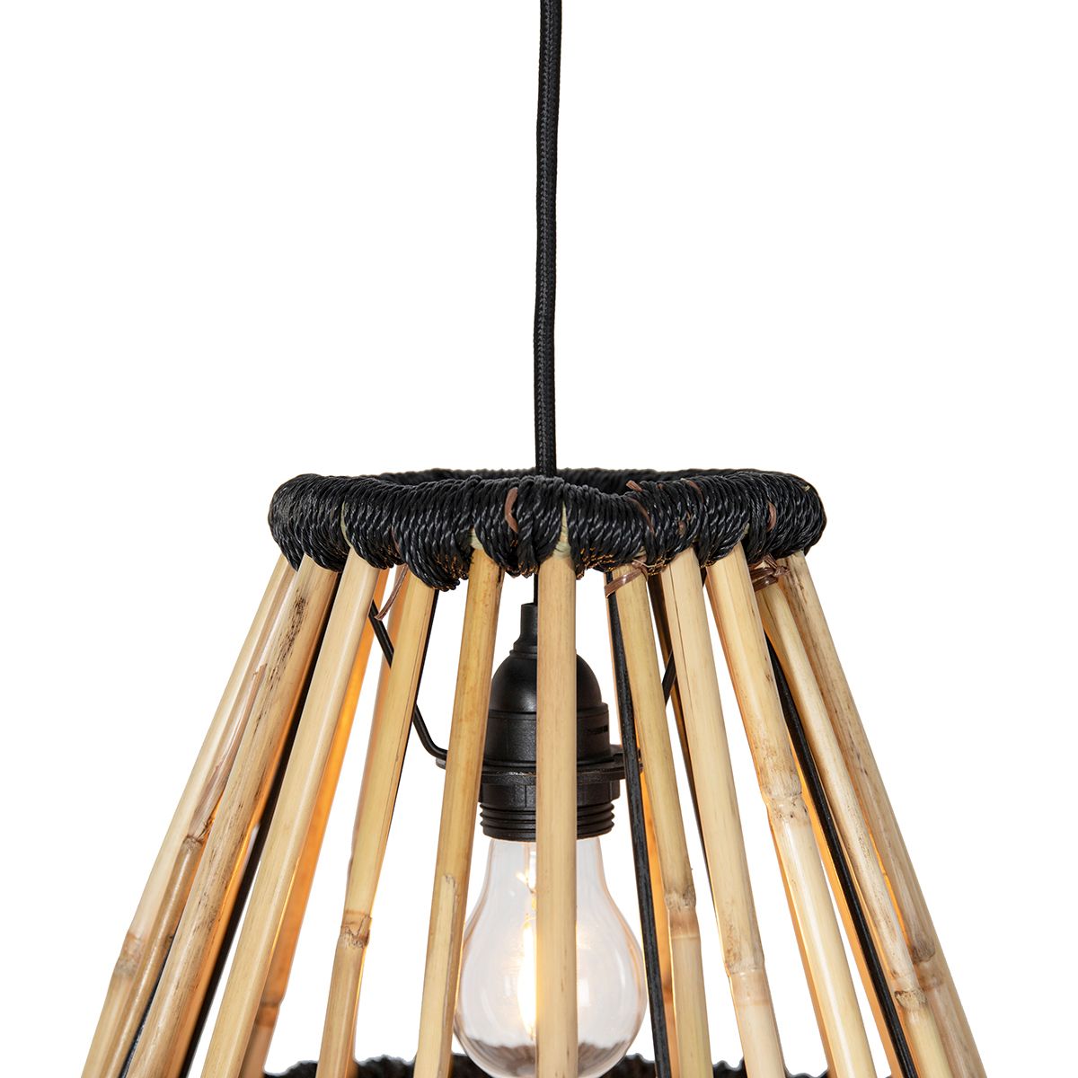 Oosterse hanglamp bamboe met zwart 32 cm - Evalin