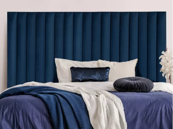 Tête de lit coutures verticales SARAH - 170 cm - Velours - Bleu nuit