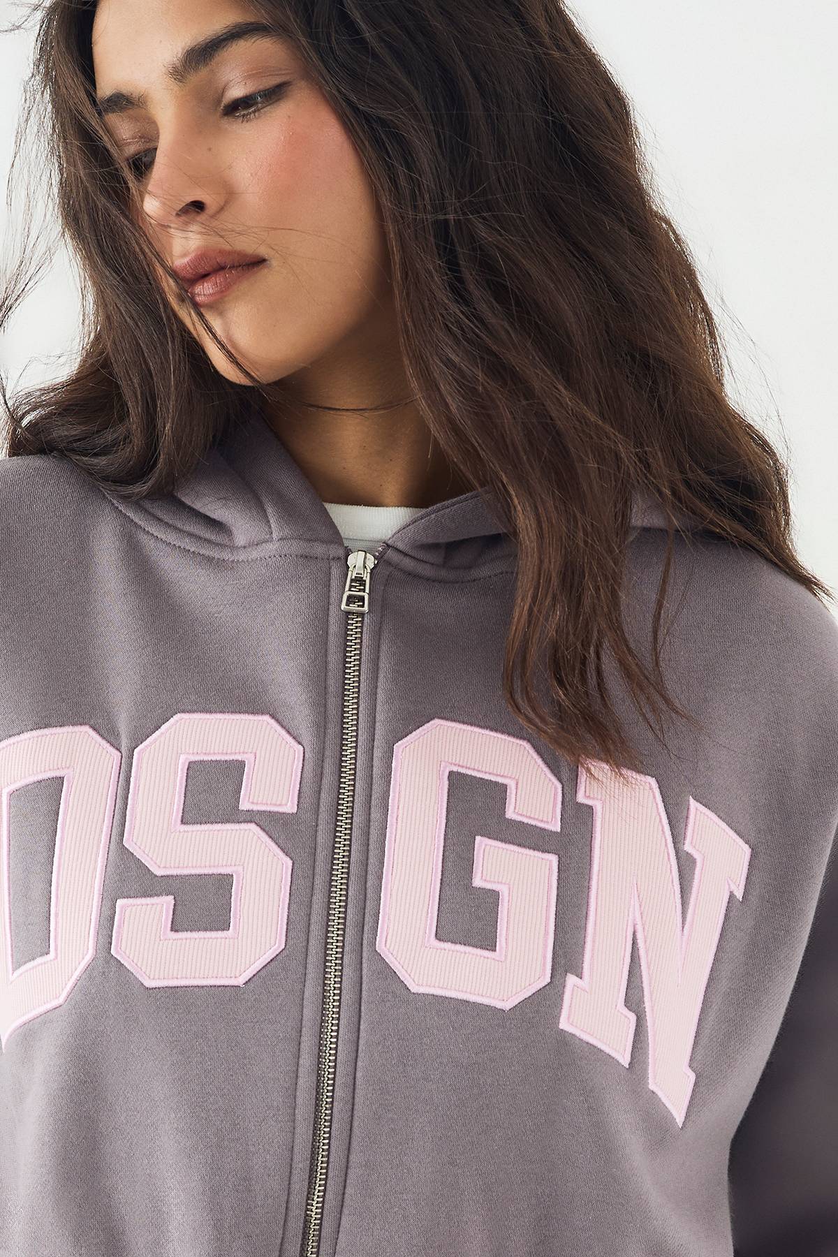 Sweat à Casynthétiqueche Court DSGN Studio avec Appliqués en Cordon et Fermeture Éclair