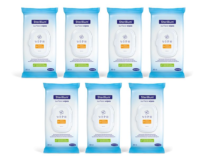 Sterillium Desinfektionstücher Surface Wipes 7 x 60 Stück Plastikfreie Tücher zur Desinfektion, 20 x 18 cm