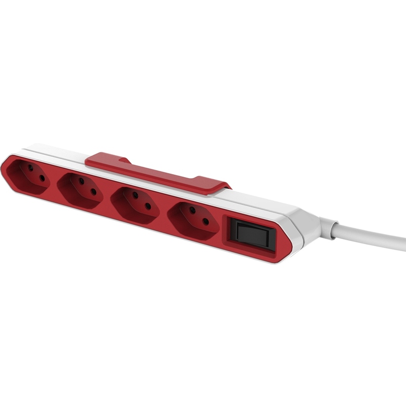 Allocacoc Steckdosenleiste PowerBar 4x T13, rot/weiss, 1.5 m