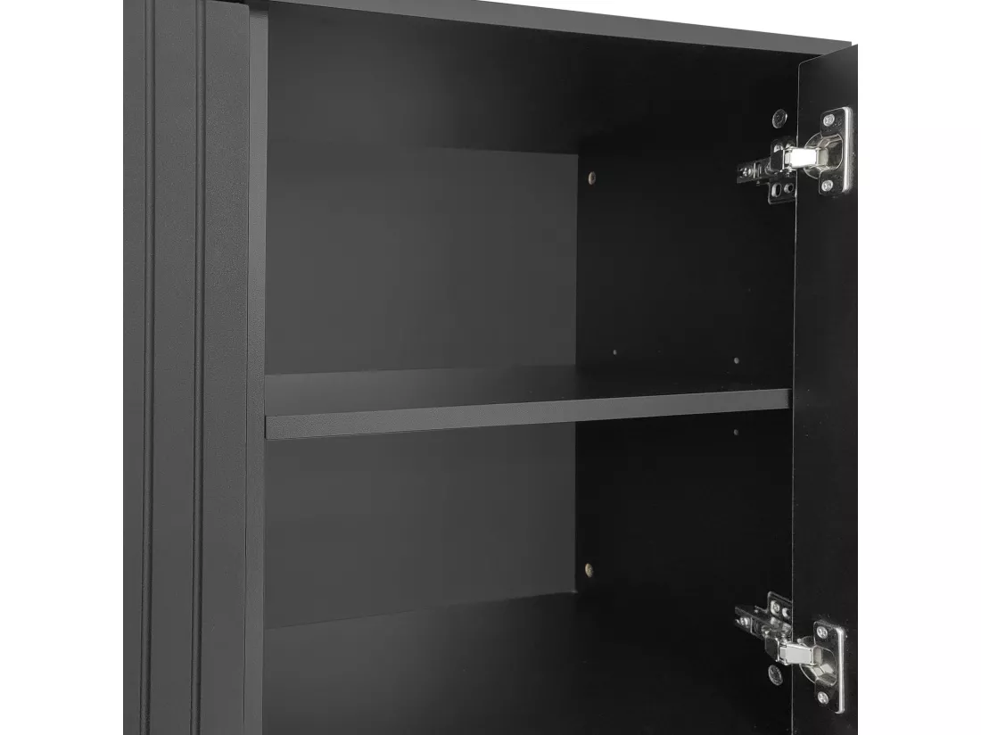 Buffet moderne avec étagères réglables - 3 portes à motif de U - poignées et base en métal - Noir