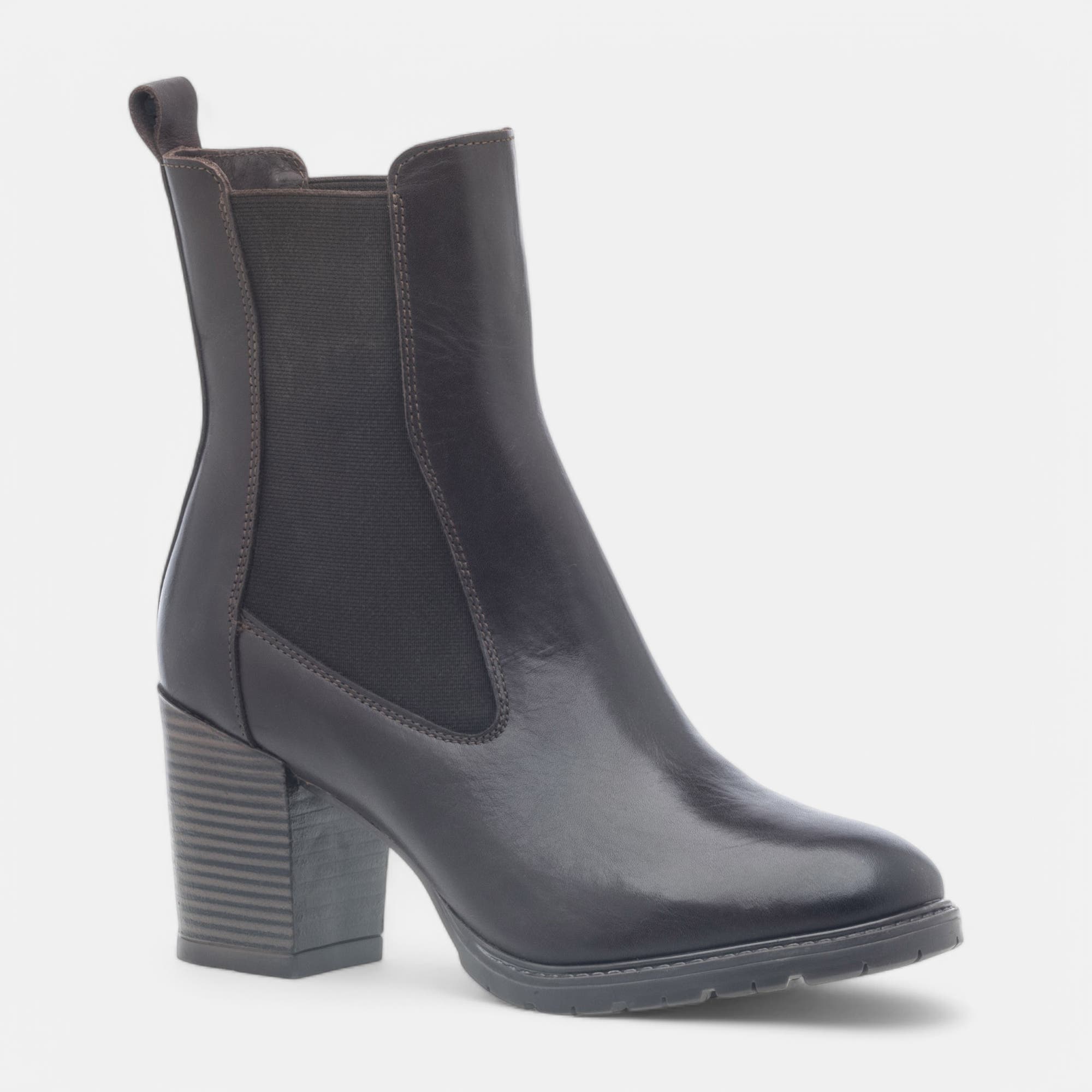 Boots chelsea à talon Femme en cuir marron