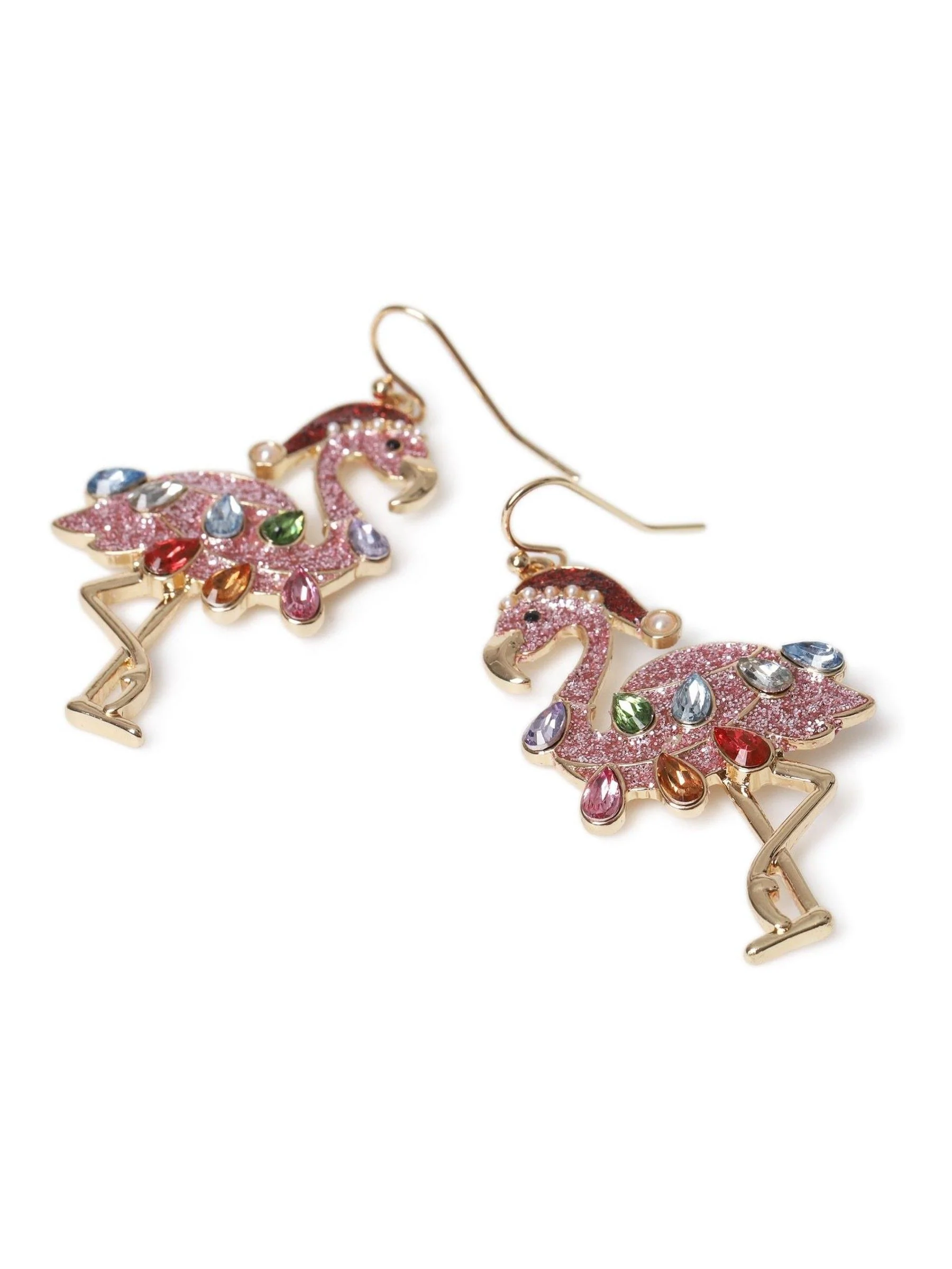 Aela Pink Christmas Flamingo Drop Earrings
