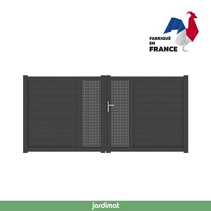 Portail Jardimat battant aluminium Aquarelle noir - 300 x h.170 cm