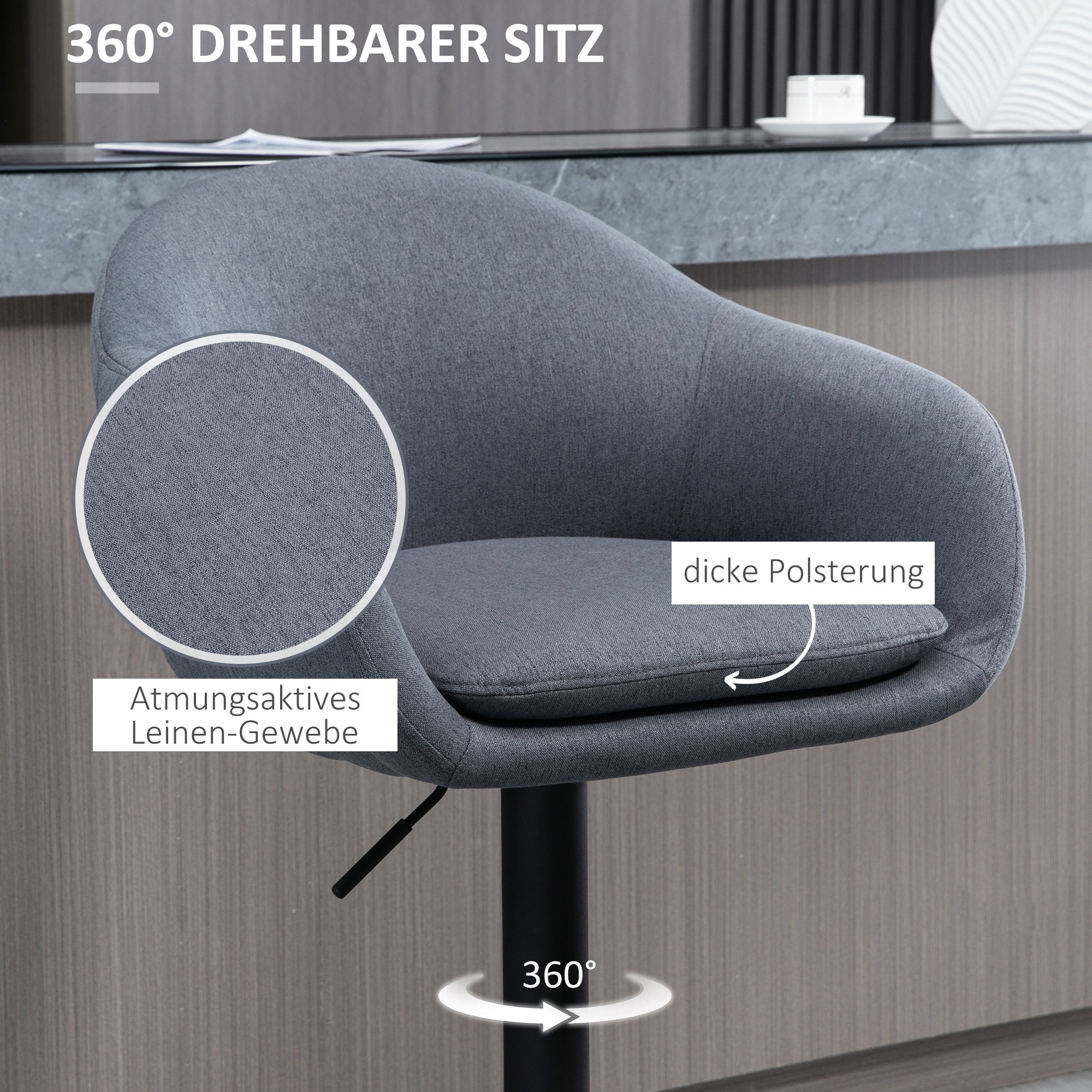 HOMCOM Barhocker mit Fußstütze grau 54L x 54B x 92-112H cm