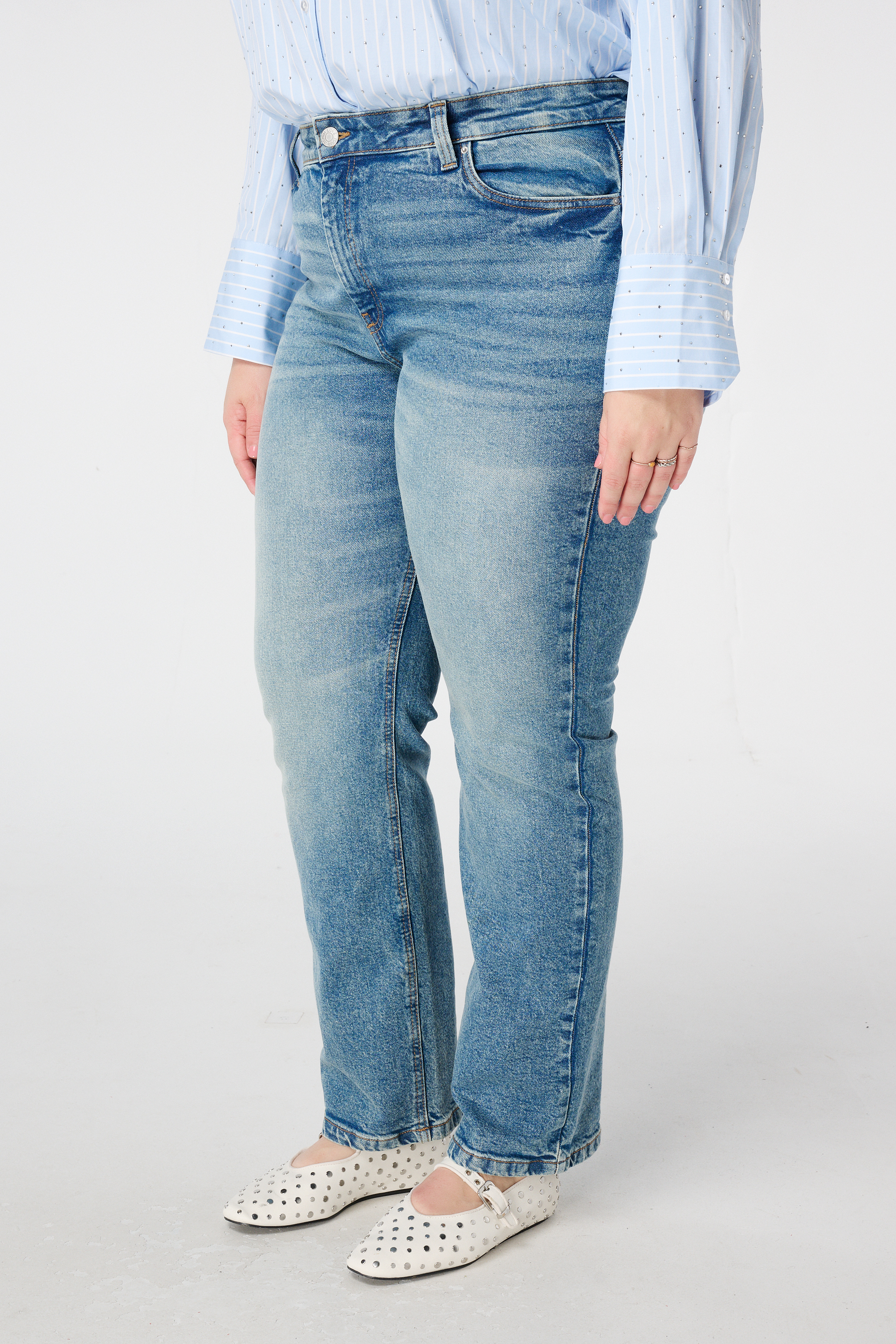 Straight leg jeans met mid waist Stonewash Denim