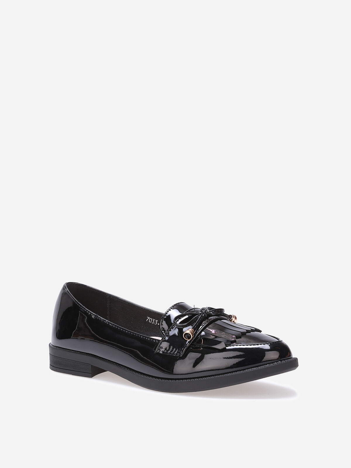 Mocassins slippers vernis à frange et noeud- Noir