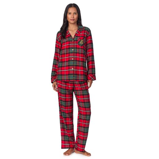 Lauren Ralph Lauren Notch Collar Pyjamassæt, Red Plaid, L
