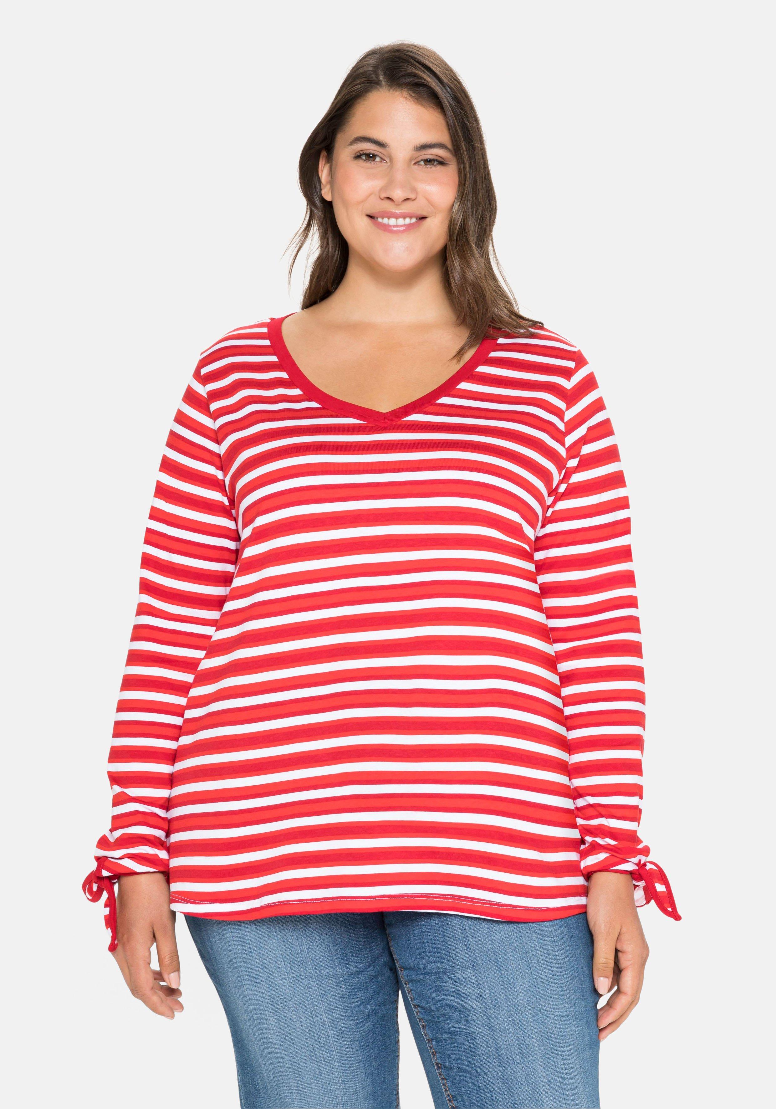 Langarmshirt mit Ringeln und Knoten am Ärmelsaum