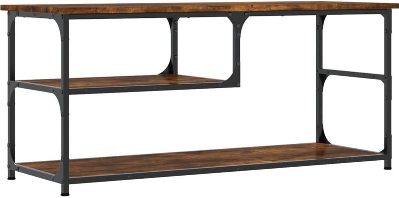 vidaXL - Tv-meubel - Gerookt Eikenkleur - Bewerkt Hout - Staal